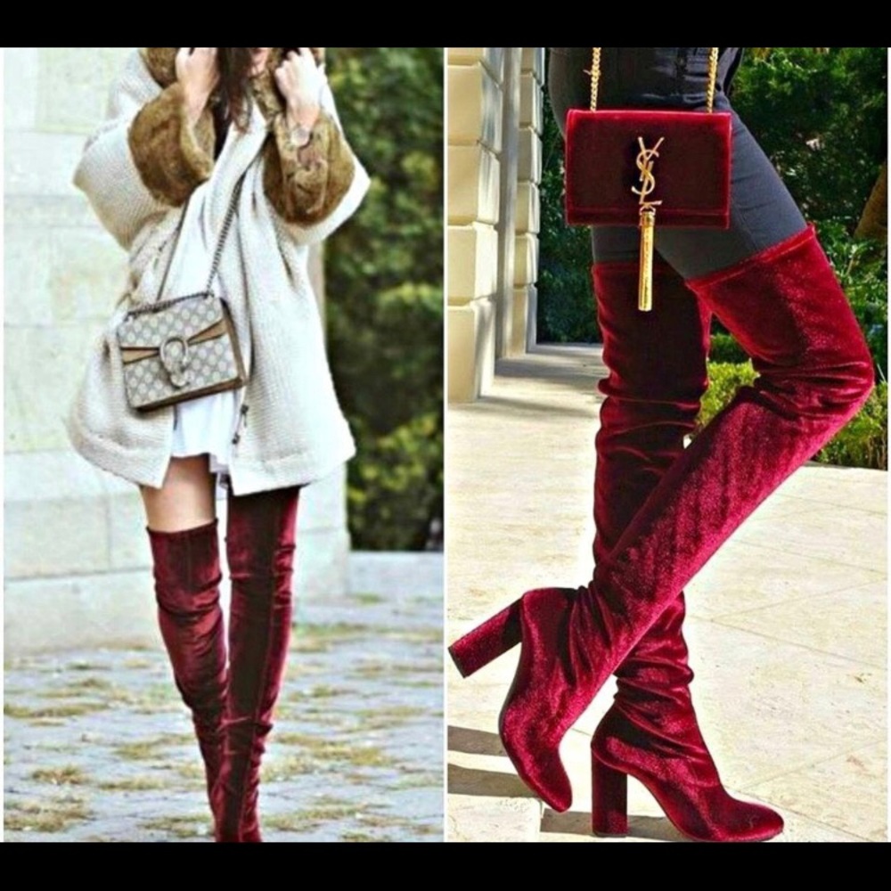 Zara thigh high burgundy boots